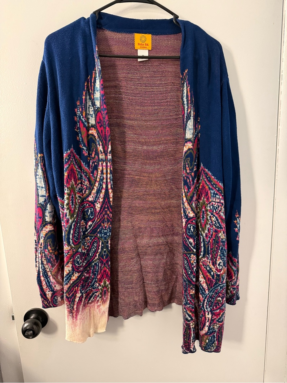 Ruby Rd Cardigan Womens 3X Open Front Boho Knit Sweater Vibrant Bleach Flaw AsIs